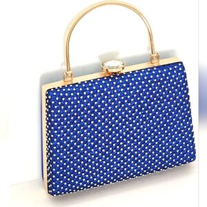Women's Blue Rhinestone Gold Tone Handbag
